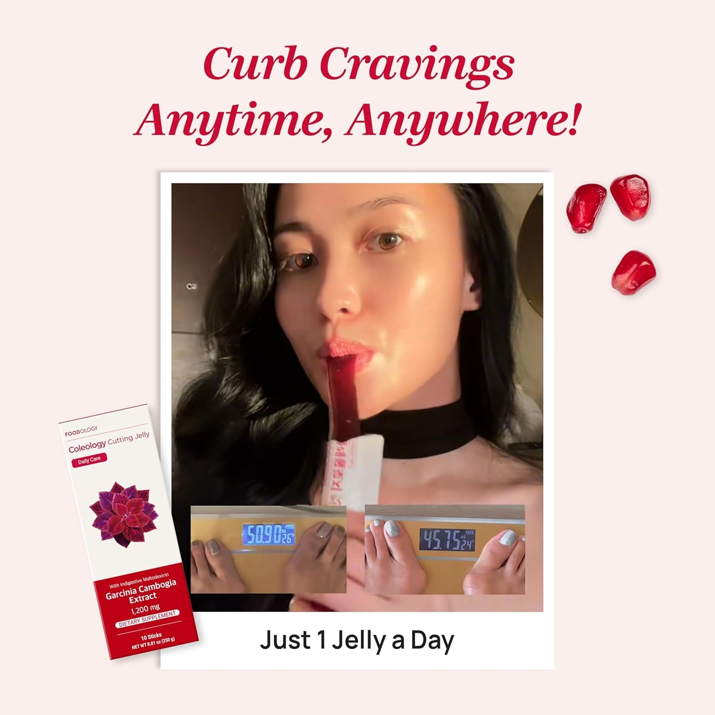 Coleology Cutting Jelly (10 Days) - Garcinia Cambogia (HCA) Jelly Sticks. Delicious Pomegranate Flavored. Chia Seeds, Collagen.