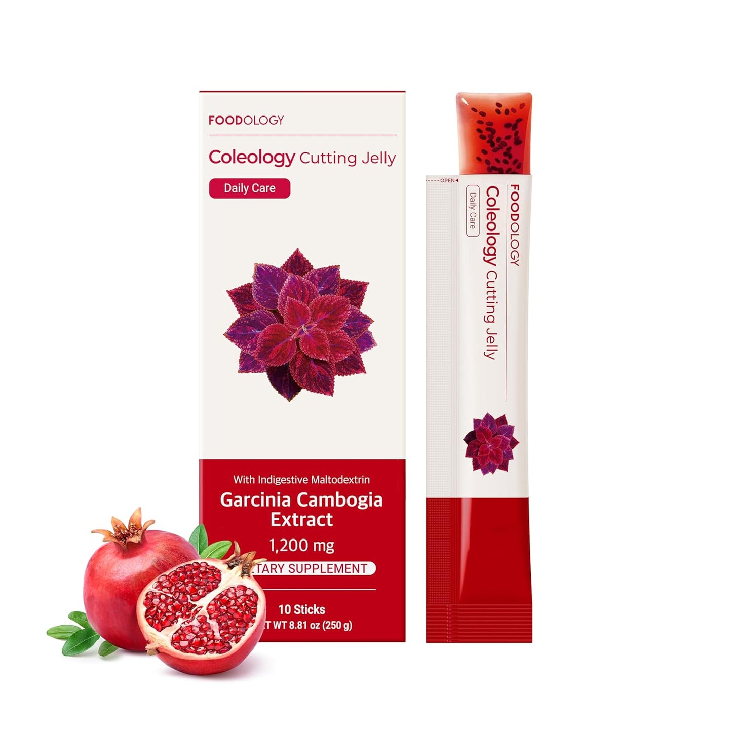 Coleology Cutting Jelly (10 Days) - Garcinia Cambogia (HCA) Jelly Sticks. Delicious Pomegranate Flavored. Chia Seeds, Collagen.