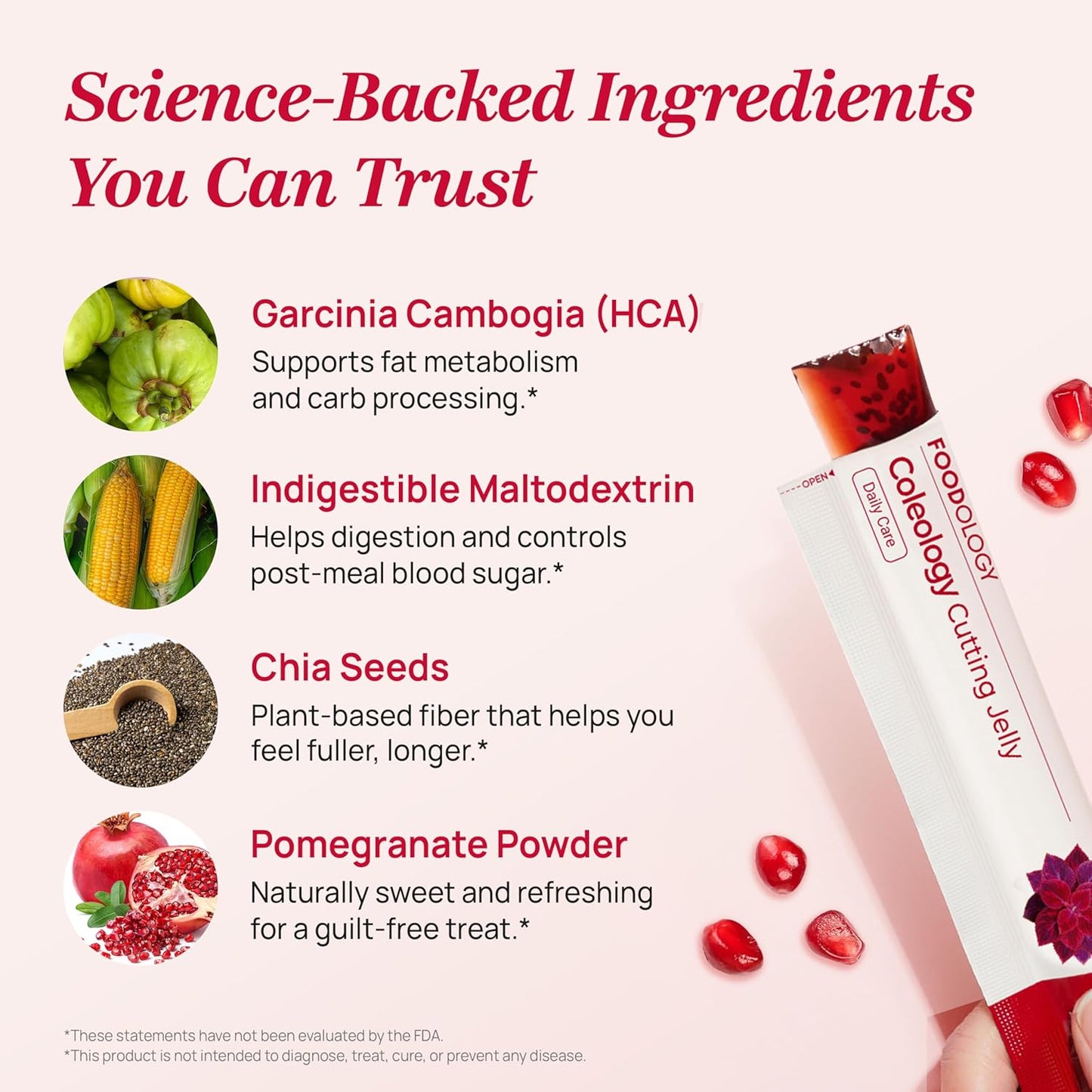 Coleology Cutting Jelly (10 Days) - Garcinia Cambogia (HCA) Jelly Sticks. Delicious Pomegranate Flavored. Chia Seeds, Collagen.