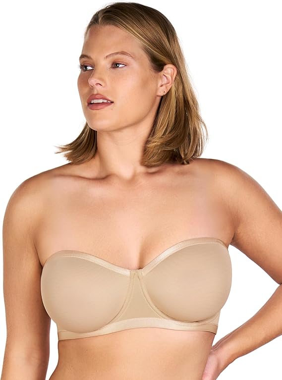 Strapless Bras for Women, Bella Convertible Minimizer Bandeau Bra Mesh Unlined Underwire Balconette Bras
